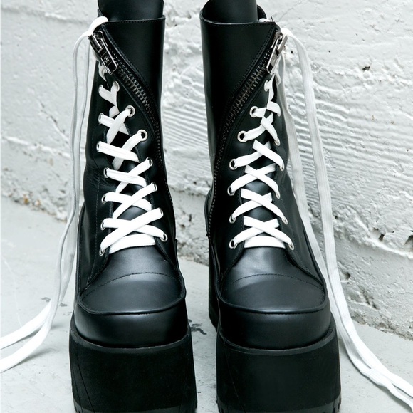 Current Mood Black and White Platform Lace-Up Boots - Picture 3 of 6